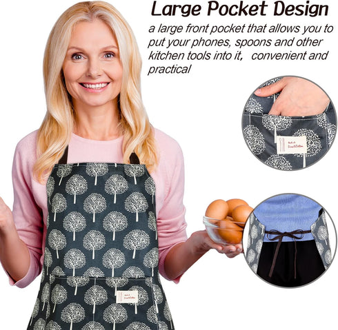 SATINIOR 3 Pieces Women Waterproof Apron with Pockets Adjustable Cooking Aprons Kitchen Bib for Baking Household Cleaning...